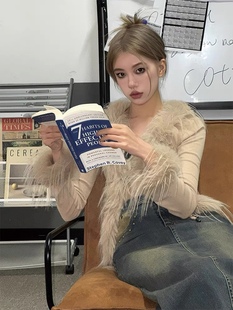 1JINN STUDIO 秋冬毛毛针织衫V领绑带开衫薄款长袖修身内搭上衣女