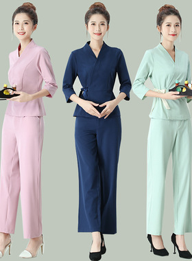 美容师工作服套装秋季新款女SPA足浴会所工装长裤美容院技师服