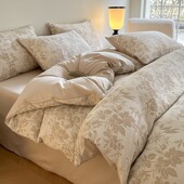 60支双层纱提花全棉水洗棉四件套纯棉2024春夏款 被套床单床上用品