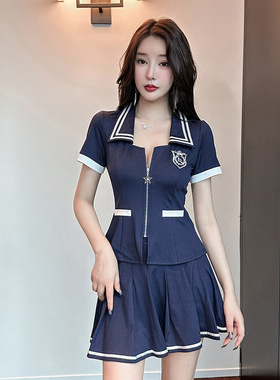 美容院工作服套装百褶裙女显瘦修身SPA桑拿按摩水疗足浴沐足工衣