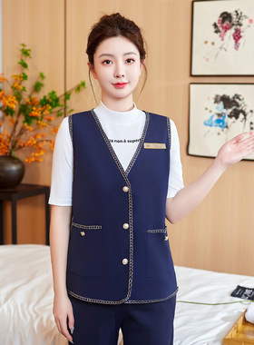 马甲背心无袖工作服足浴桑拿美容技师服女保洁医美养生馆宽松工装
