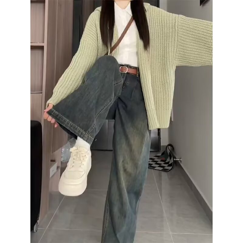 直筒牛仔裤女春款2024年秋新款梨型身材休闲复古小个子阔腿长裤子