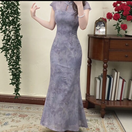 予溪自制【江南柳】新中式国风温婉气质高弹改良旗袍连衣裙显瘦