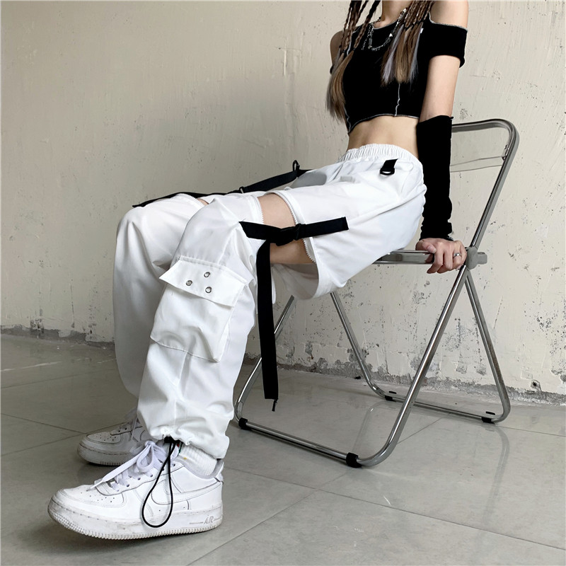 可拆卸白色工装裤女春秋季束脚裤2025新款宽松显瘦休闲直筒裤子潮