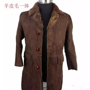 男款羊皮毛一体大衣中长款冬季外套西装领加厚古着vintage
