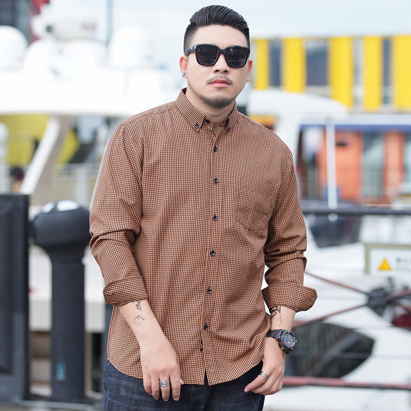 Large-sized long-sleeved shirt for men with a pointed collar, loose, business and professional formal cardigan. Overweight men add weight and size thumbnail 3
