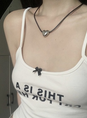 韩国博主fever同款银色爱心项链ins小众设计可调节抽绳锁骨链