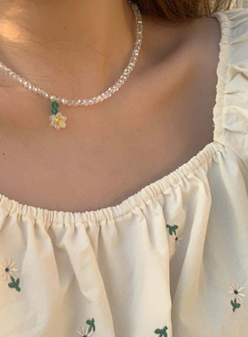 韩国ins小众夏日透明串珠小花清凉项链森系小清新甜美颈链锁骨链