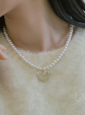 韩国paparazzi东大门同款字母金属爱心珍珠项链气质甜美锁骨链女
