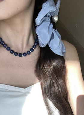 韩国东大门Reina博主fever同款蓝色串珠项链女气质小众锁骨链项饰