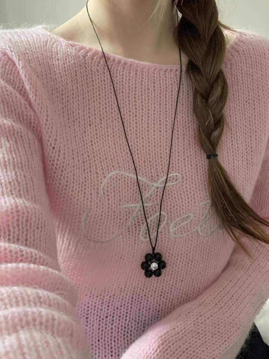 韩国东大门新款小众设计感球球串珠花朵项链女简约百搭长款毛衣链