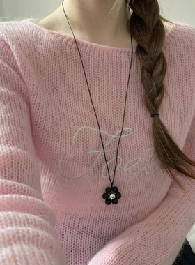 韩国东大门新款小众设计感球球串珠花朵项链女简约百搭长款毛衣链