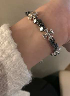 复古小众cleanfit风高级感碎银十字架串珠手链男女冷淡风手饰情侣