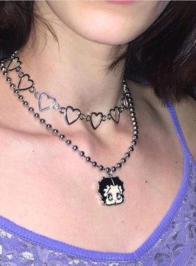 土酷蹦迪优选bettyboop贝蒂酷女孩蹦迪项链潮复古爱心锁骨项链