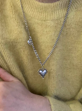 韩国东大门秋冬字母爱心项链女时尚个性小众设计高级感轻奢毛衣链