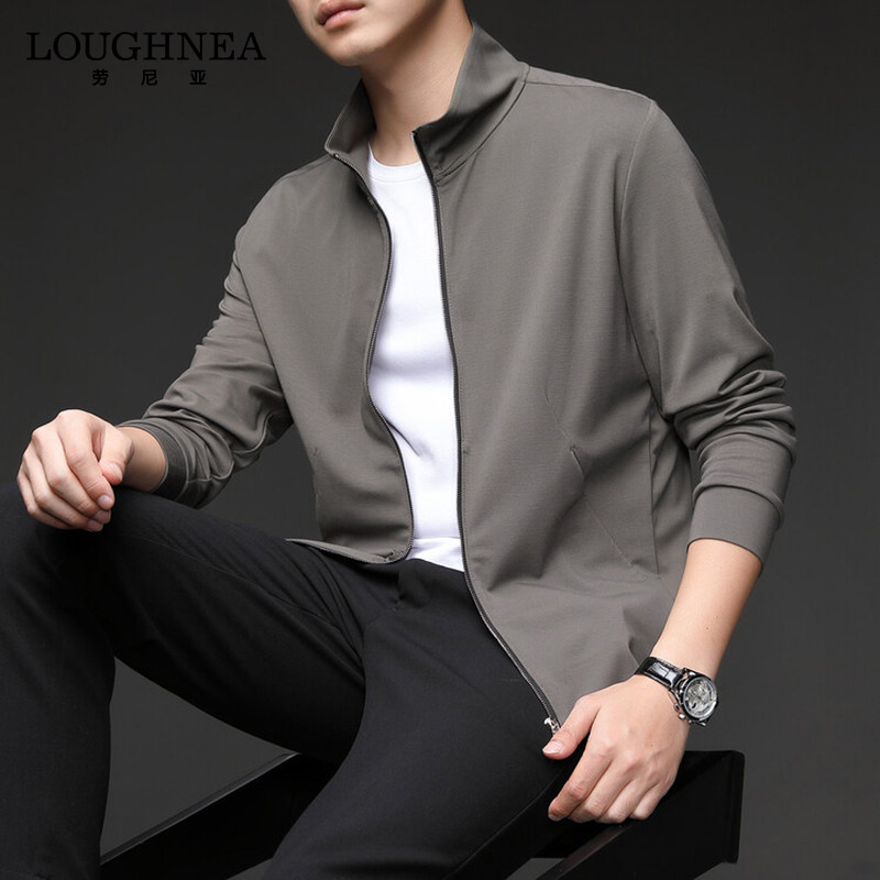 LOUGHNEA高端薄款立领休闲夹克外套男春季新款中年时尚爸爸装上衣