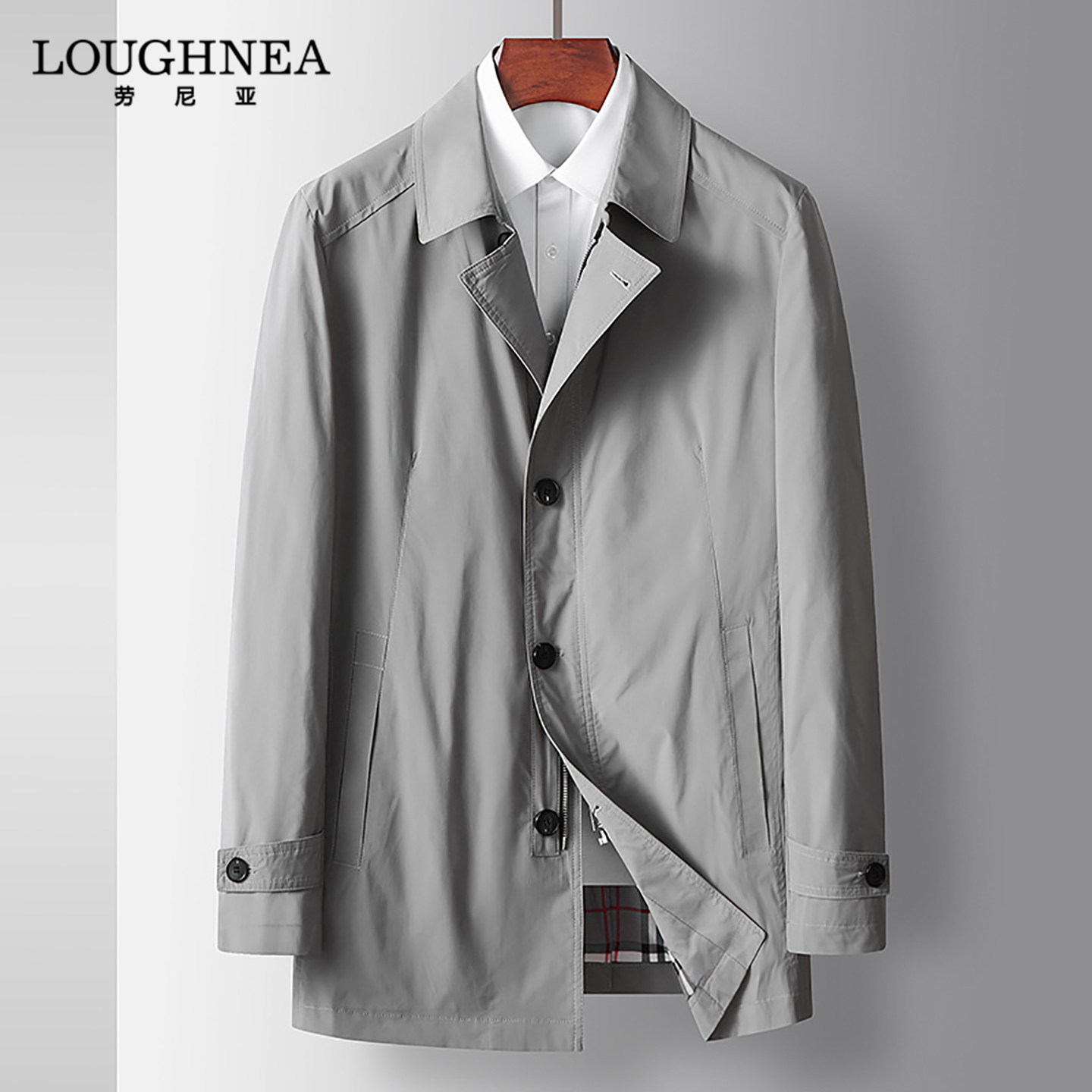 LOUGHNEA轻奢单排扣翻领商务风衣男夹克2025春秋中青年中长款外套
