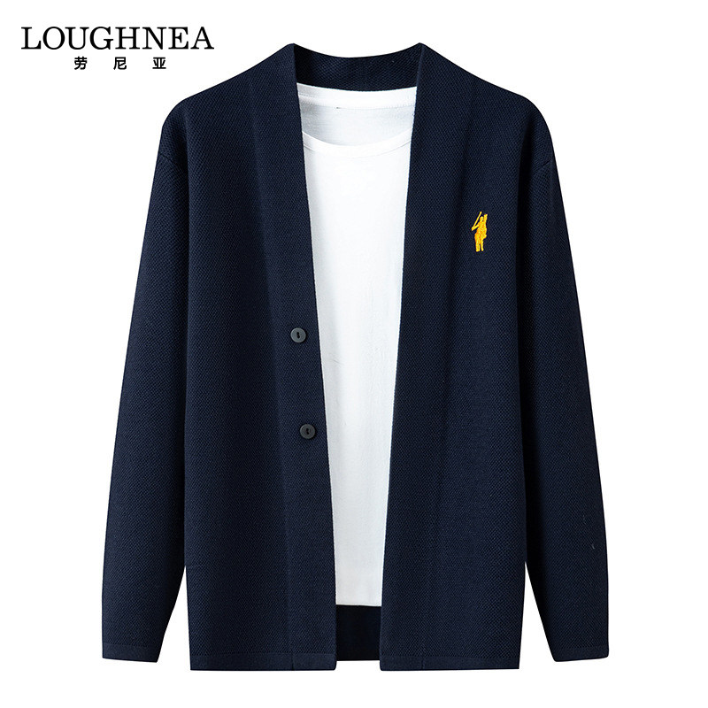 LOUGHNEA高端羊毛混纺开衫男春秋新款针织衫外套休闲潮流外穿上衣