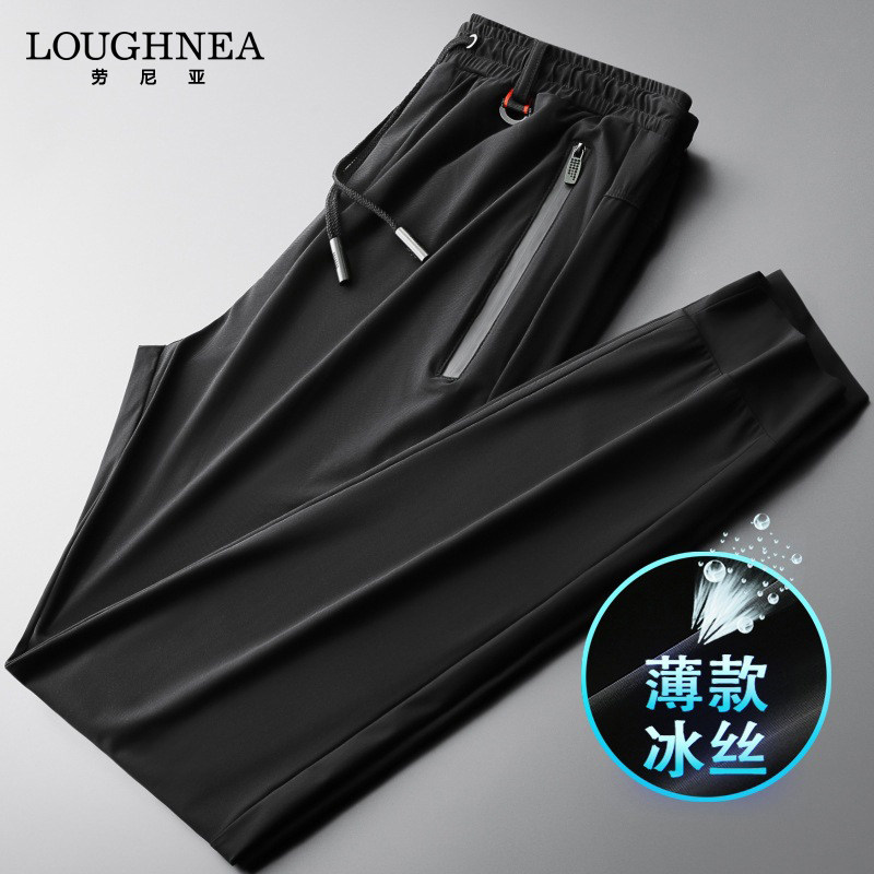 LOUGHNEA高端速干冰丝休闲裤男夏季新款中年百搭潮流弹力束脚长裤
