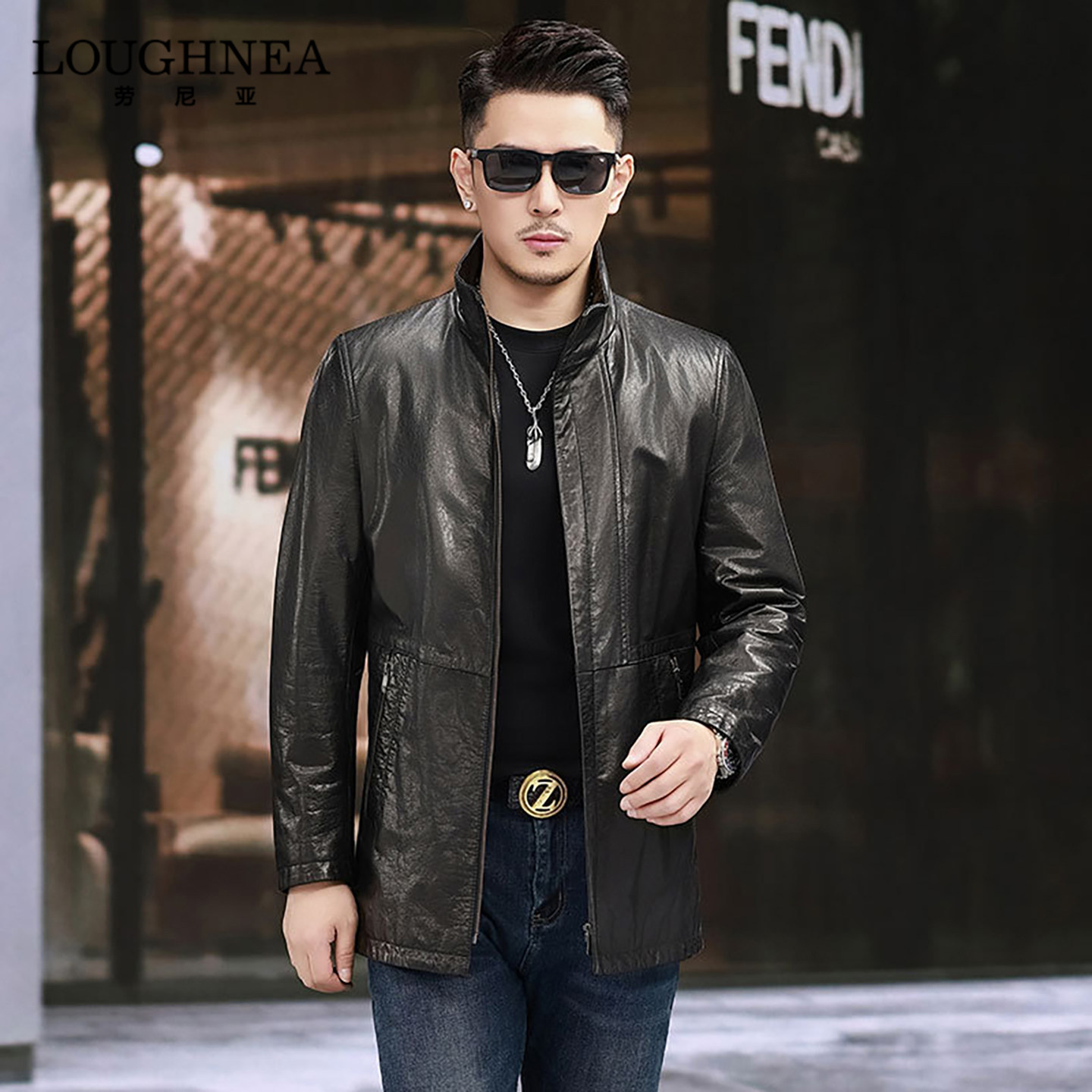 LOUGHNEA高档中年立领皮衣外套男真皮2026新款春秋爸爸装机车夹克