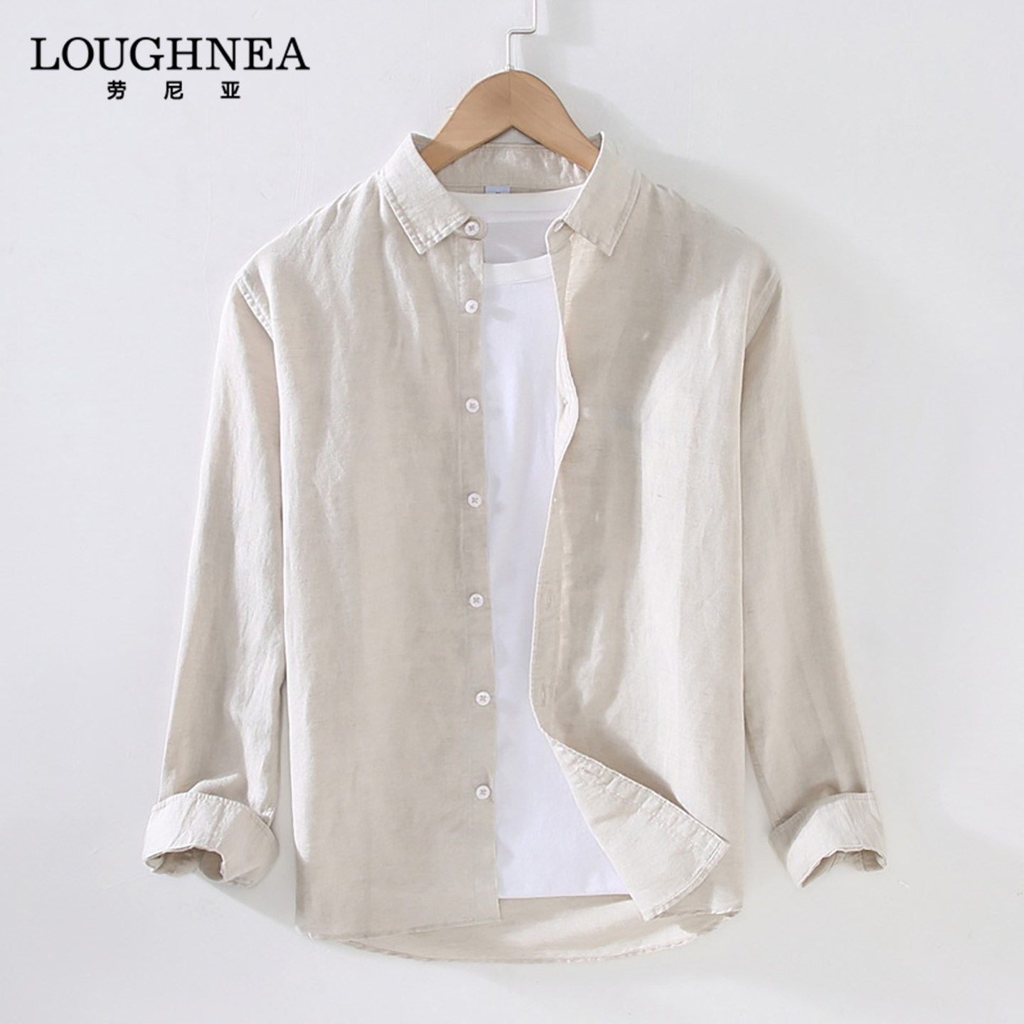 LOUGHNEA品牌中年休闲亚麻衬衫男士长袖春夏薄款透气商务棉麻衬衣