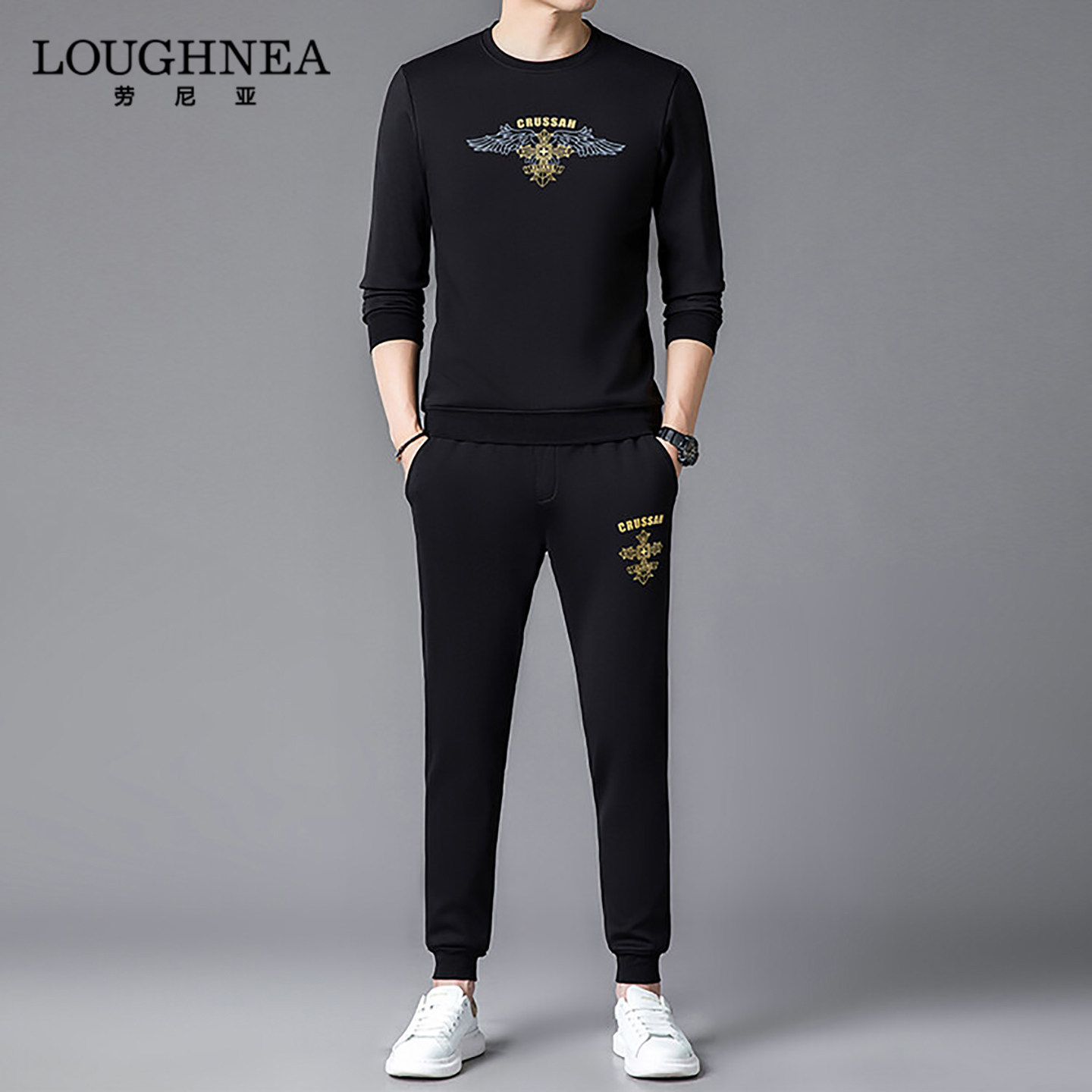 LOUGHNEA轻奢潮牌个性印花运动套装男2026新款春秋时尚套装两件套