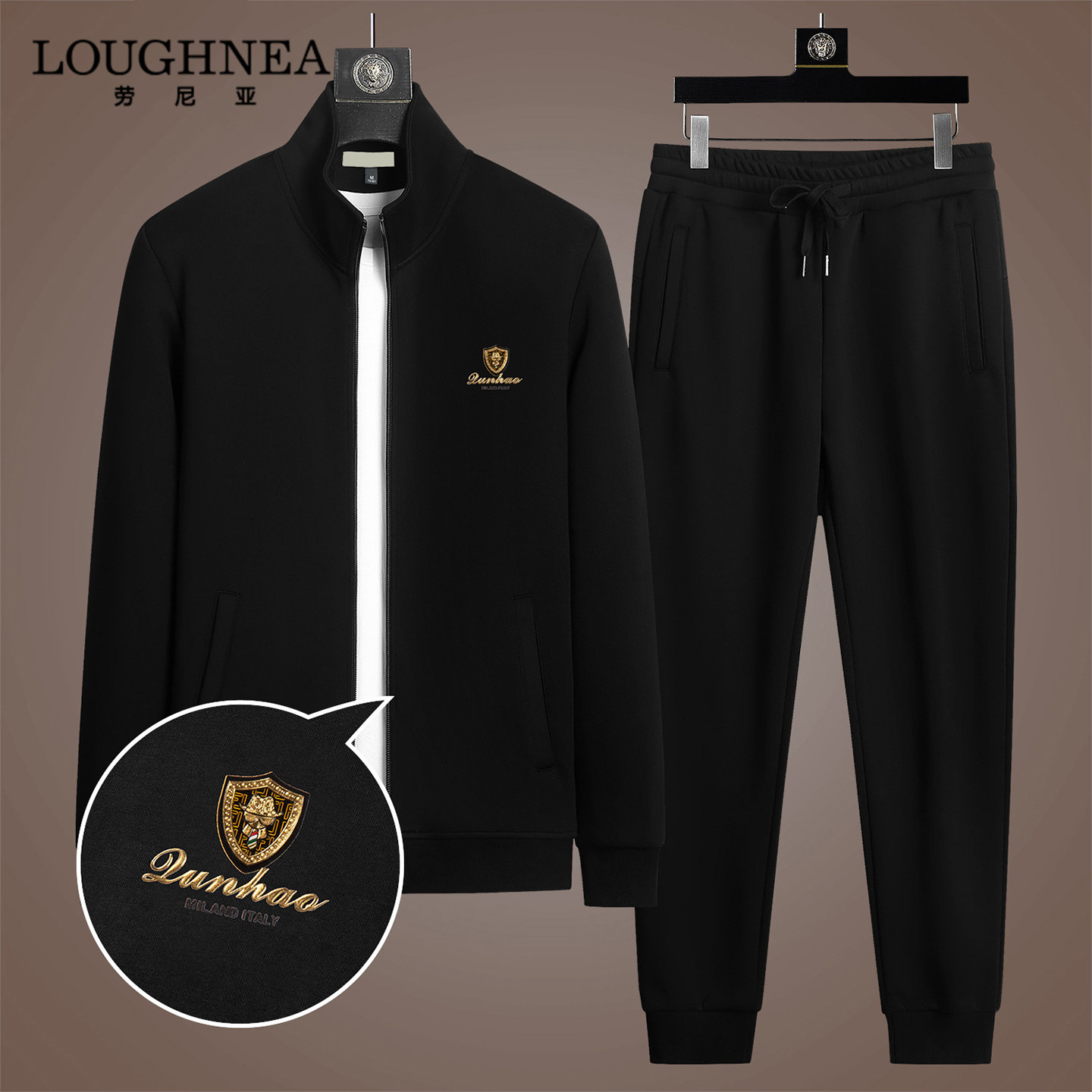 LOUGHNEA高档潮牌休闲运动套装男士春秋新款中年宽松跑步服两件套