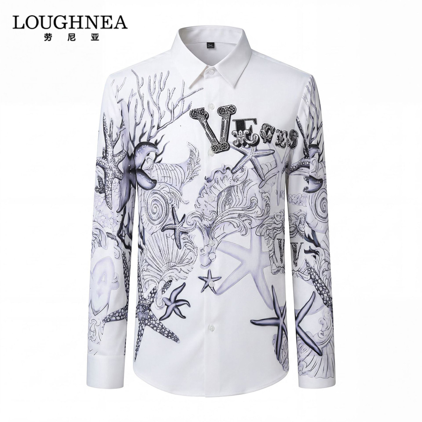 LOUGHNEA/劳尼亚轻奢海星字母印花衬衫男长袖春秋高级感痞帅衬衣
