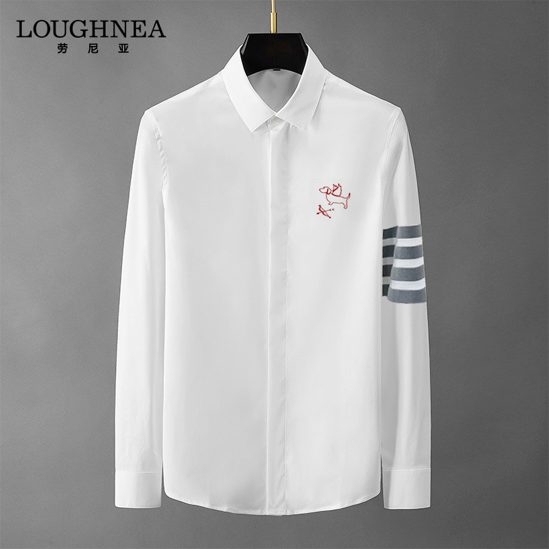LOUGHNEA轻奢四条杠刺绣衬衫男长袖春秋潮牌修身休闲百搭帅气衬衣