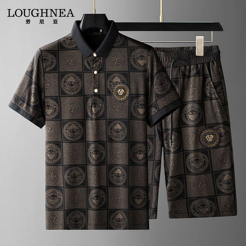 LOUGHNEA欧洲站刺绣POLO衫休闲套装男夏季潮牌短袖短裤运动两件套