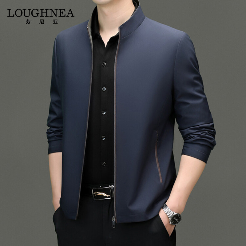 LOUGHNEA轻奢立领免熨烫休闲夹克外套男2026春秋款中青年时尚男装