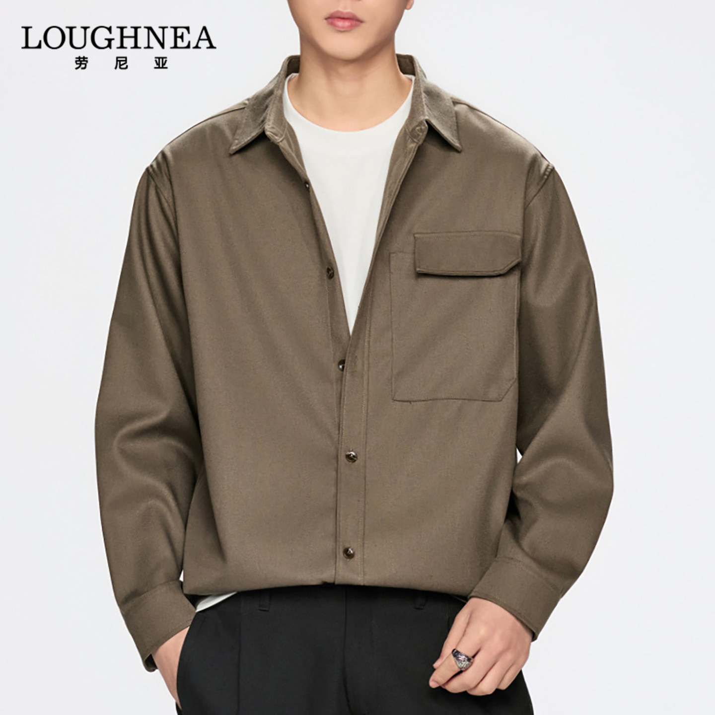 LOUGHNEA高端老钱风复古长袖衬衫男士带口袋2026新款春秋宽松衬衣