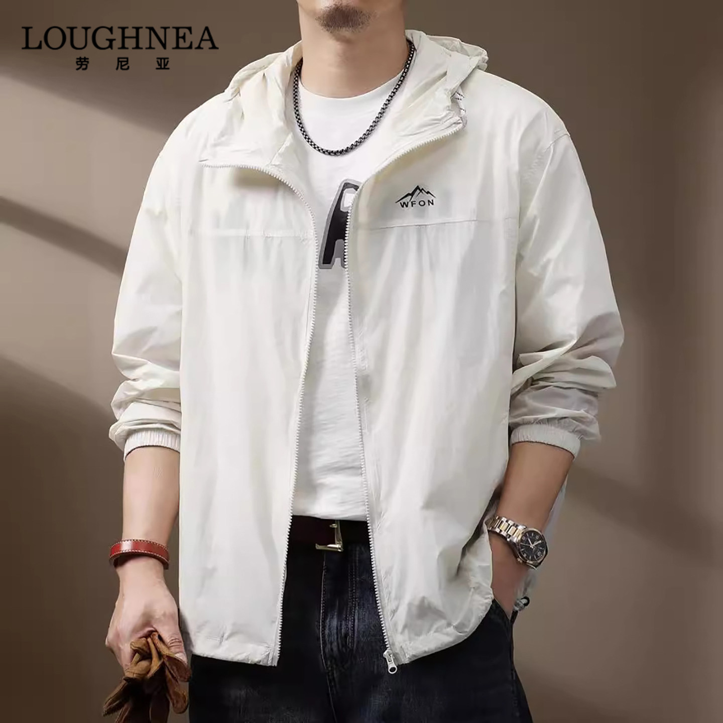 LOUGHNEA轻奢白色冰丝防晒衣男士超薄夏季休闲防紫外线钓鱼服外套