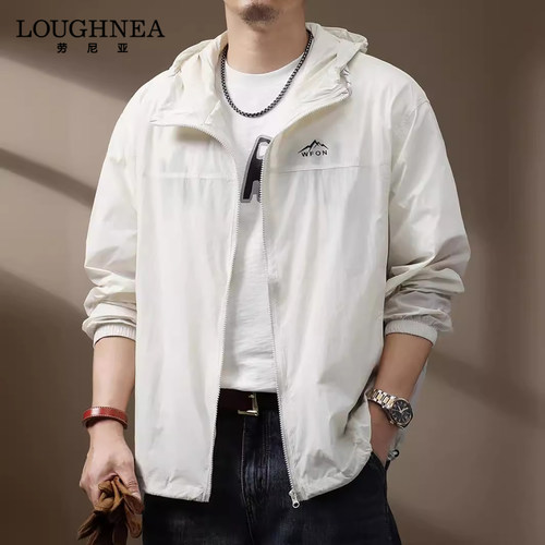 LOUGHNEA轻奢白色冰丝防晒衣男士超薄夏季休闲防紫外线钓鱼服外套