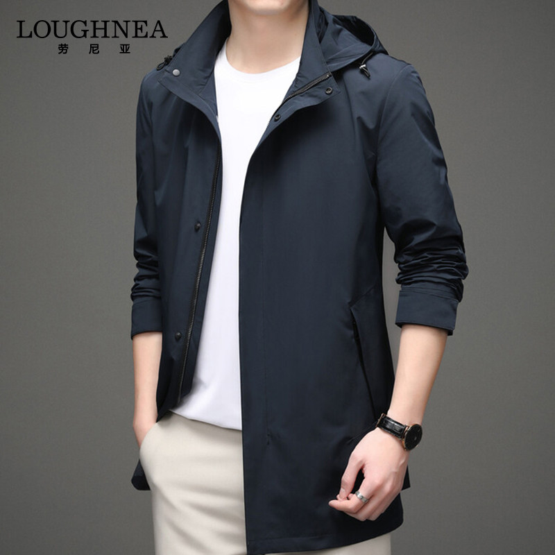 LOUGHNEA高级感可拆卸帽夹克外套男春季中青年潮流中长款休闲风衣
