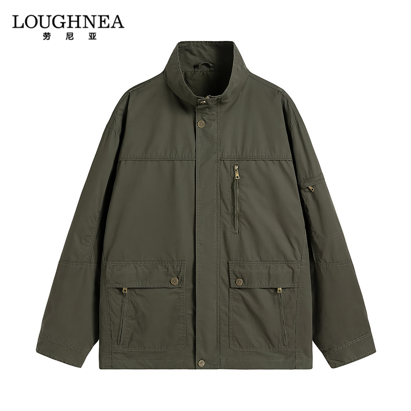 LOUGHNEA高端军绿色休闲立领夹克男春秋2026新款多袋工装复古外套