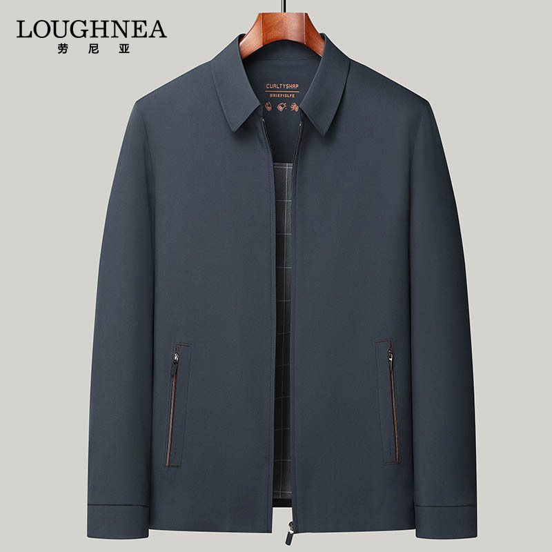 LOUGHNEA高端中年翻领行政夹克男外套春秋薄款商务公务员干部茄克