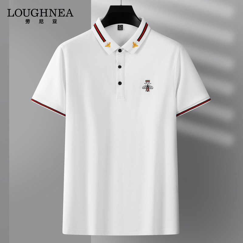 LOUGHNEA品牌蜜蜂刺绣短袖POLO衫男夏季新款青年商务休闲翻领T恤
