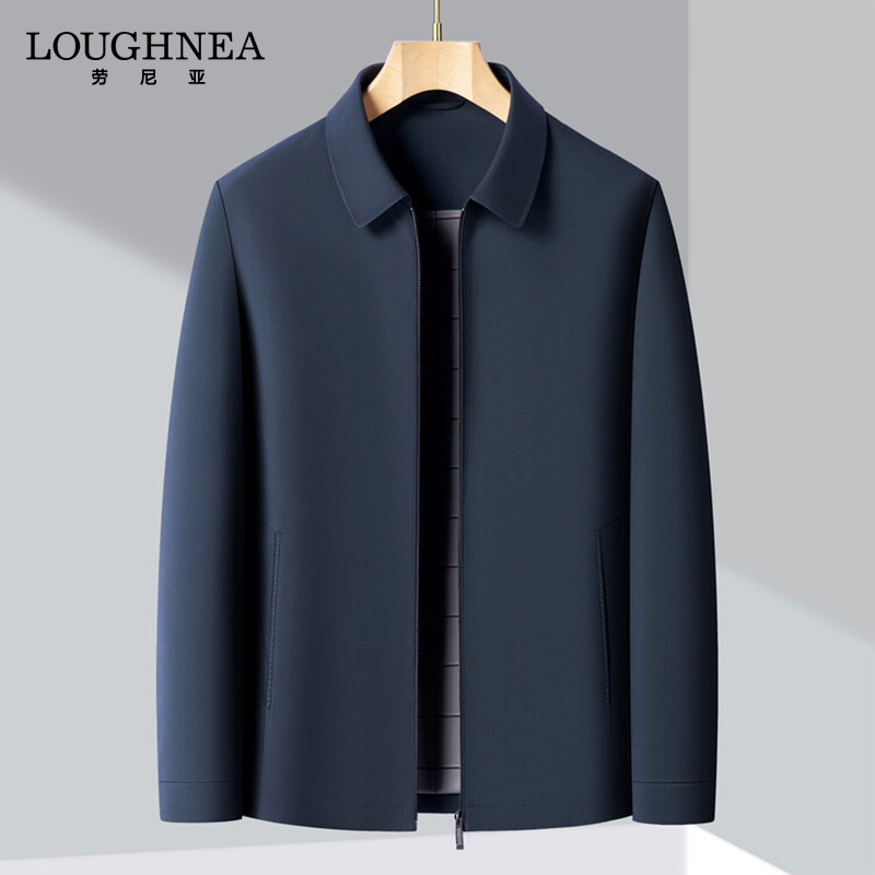 LOUGHNEA高端翻领中年爸爸休闲夹克外套春秋时尚修身免熨烫男装上