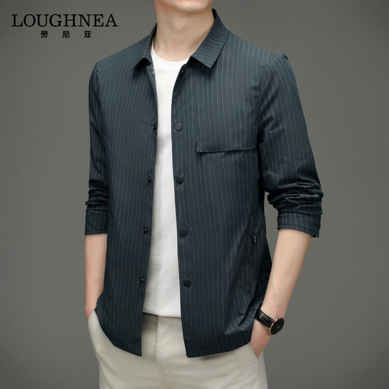 LOUGHNEA高端薄款衬衫领休闲夹克男春秋款中青年免烫时尚潮流外套