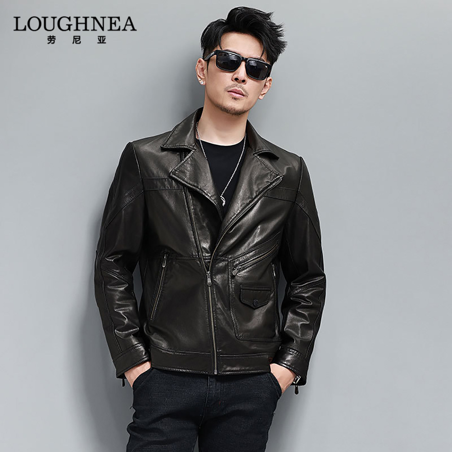 LOUGHNEA高端黑色西装领皮衣外套男山羊皮春秋高级感中年痞帅夹克