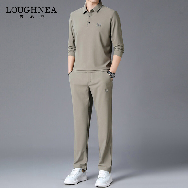 LOUGHNEA高级感翻领长袖POLO衫运动套装男春秋宽松休闲跑步两件套