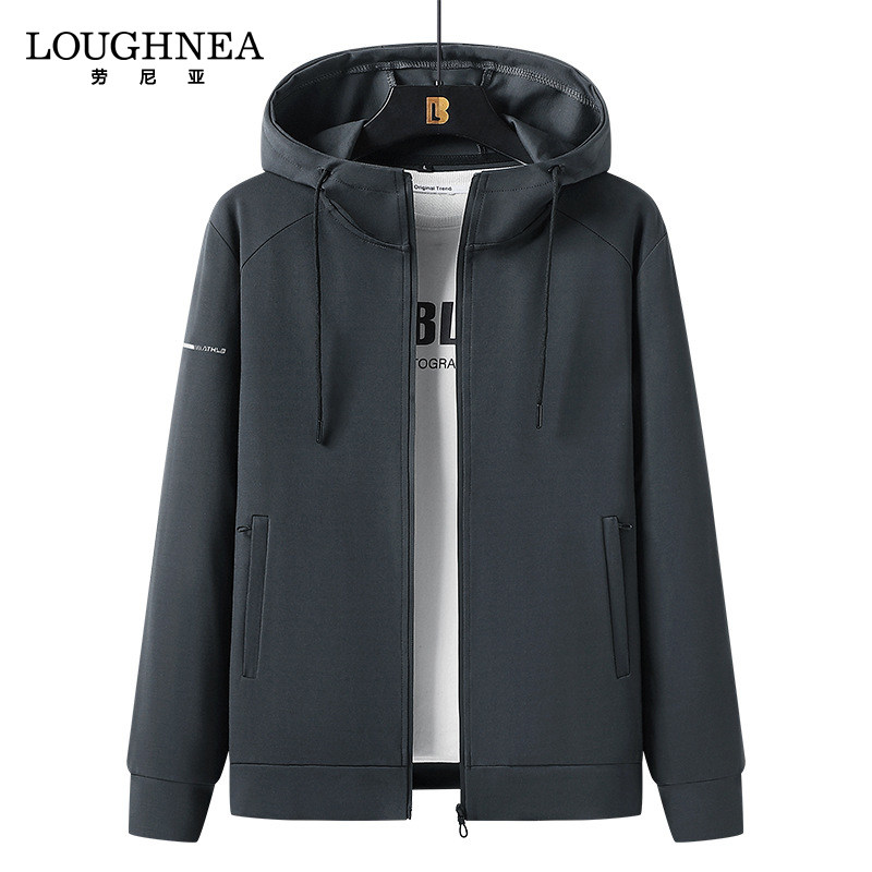 LOUGHNEA高端连帽开衫卫衣男春秋款大码宽松休闲时尚潮牌长袖外套