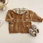 ins韩版 女宝宝毛衣纯棉棉纱线公主上衣 婴儿外套手工刺绣针织开衫