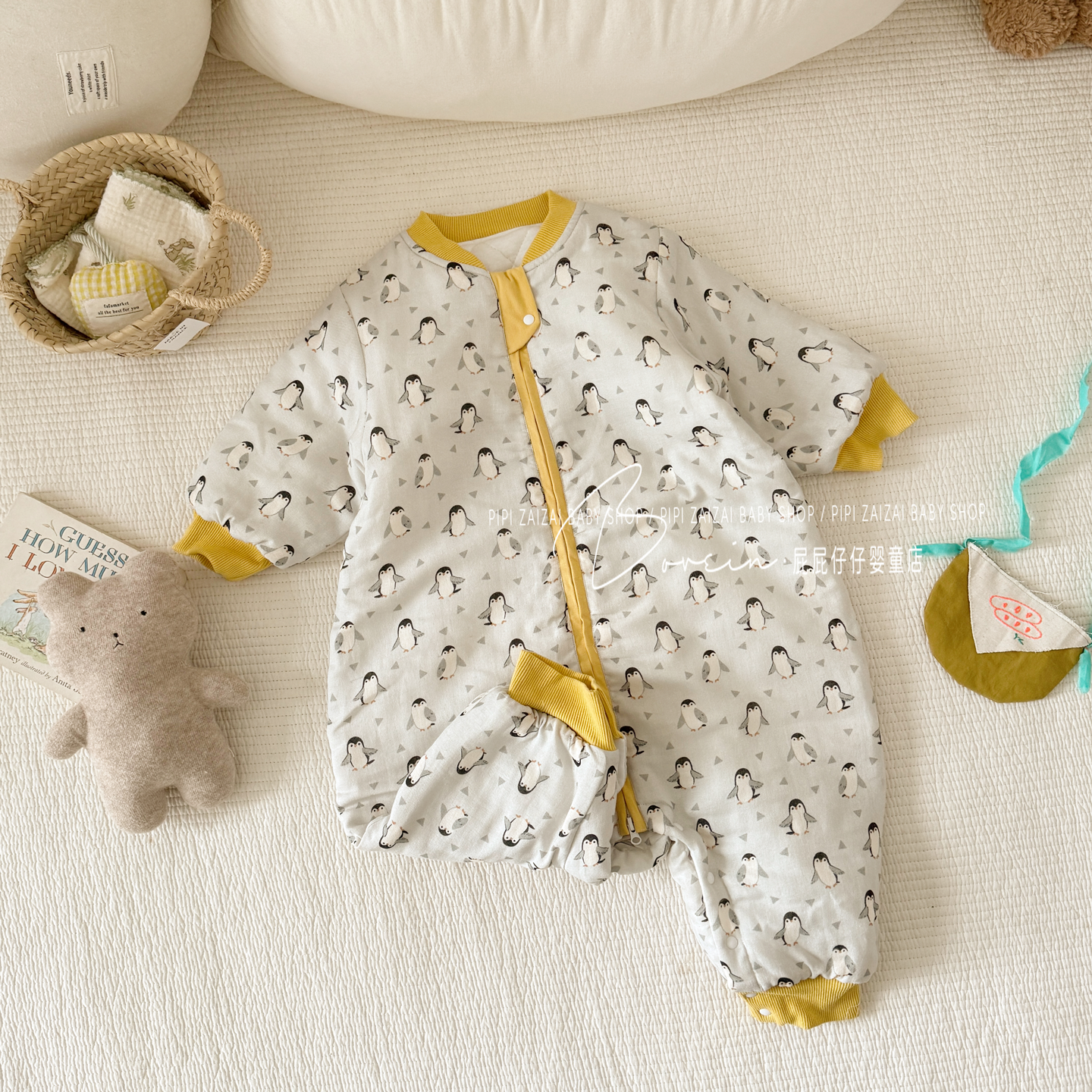 宝宝秋冬睡袋儿童夹棉纱布防踢