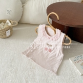 春夏婴儿马甲女童洋气背心坎肩宝宝刺绣樱桃轻薄上衣马夹外穿衣服
