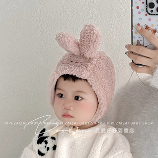 秋冬季宝宝帽子婴幼儿女童可爱小兔子毛绒女孩护耳帽冬天防风保暖