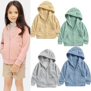 日单童装纯棉细毛圈卫衣外套春秋拉链男宝外搭女童学院风连帽外套