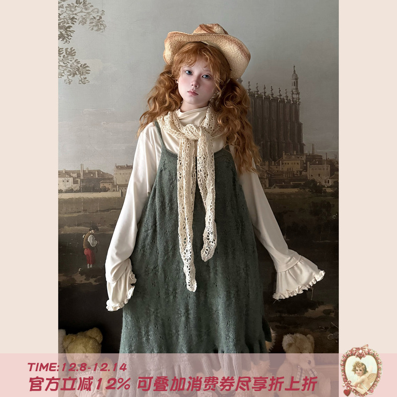 Labeau-秋日-甜美半高领花边长袖内搭打底衫女秋冬宽松纯色上衣