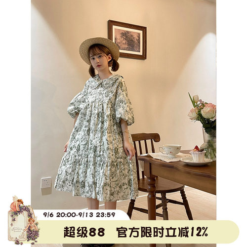 小画家-复古可爱碎花连衣裙